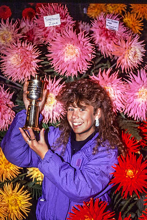 Pamela Tivey with the E.P. Everest Gold Chalace for the best display of dahlias at Shrewsbury
