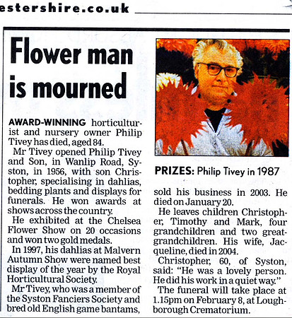 The Leicester Mercury obituary for Philip Tivey 28.01.2010