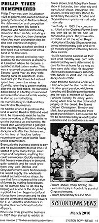 The Syston town news obituary for Philip Tivey, March 2010