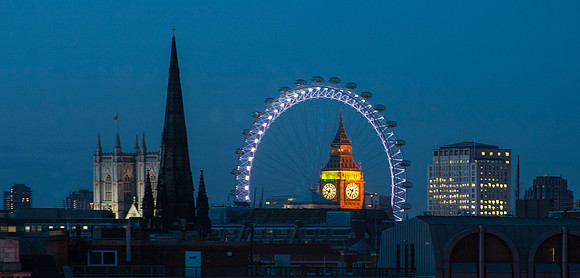 The London Eye and Big Ben fron Hotel on Warwick Way